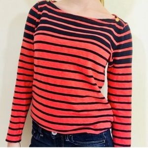J Crew Painters Tee Long Sleeve Top in Coral and Navy Stripe Size XL
